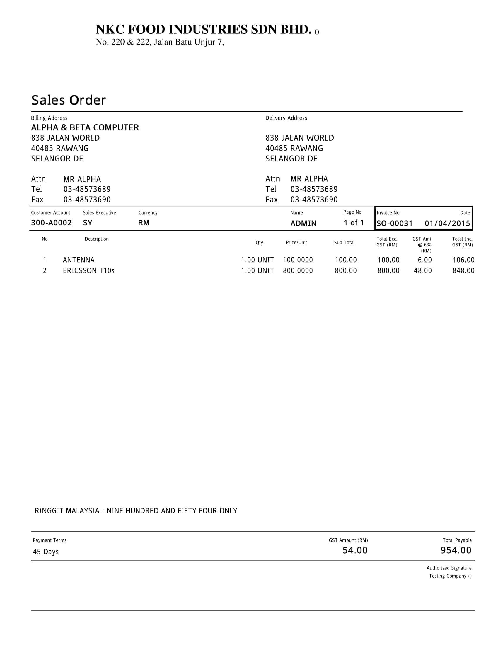 Sales Order Tax - With Deposit