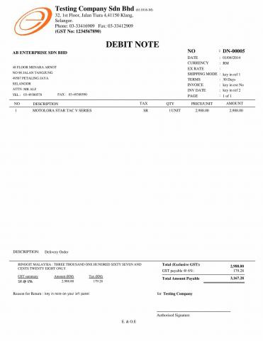 02 Sales Debit Note (With GST Summary)