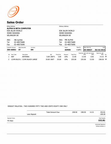 Sales Order 1 GST Deposit