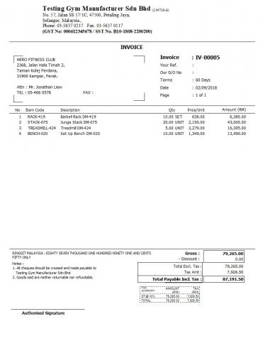 44 Tax Invoice with Summary SST